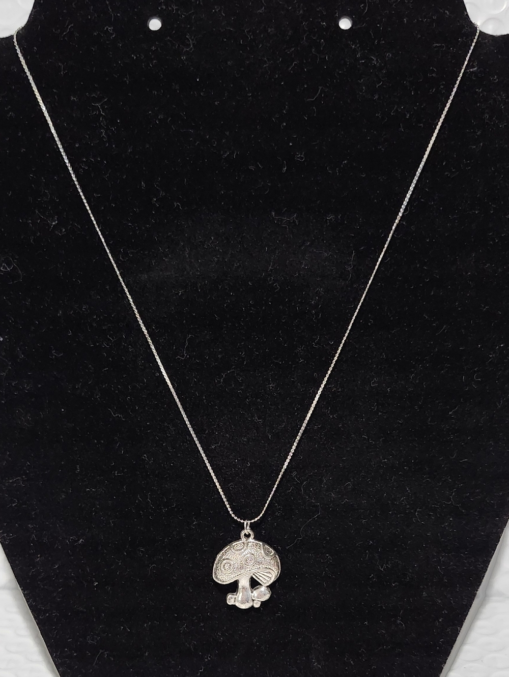 Silver-Tone Stainless Steel Mushroom Pendant Necklace